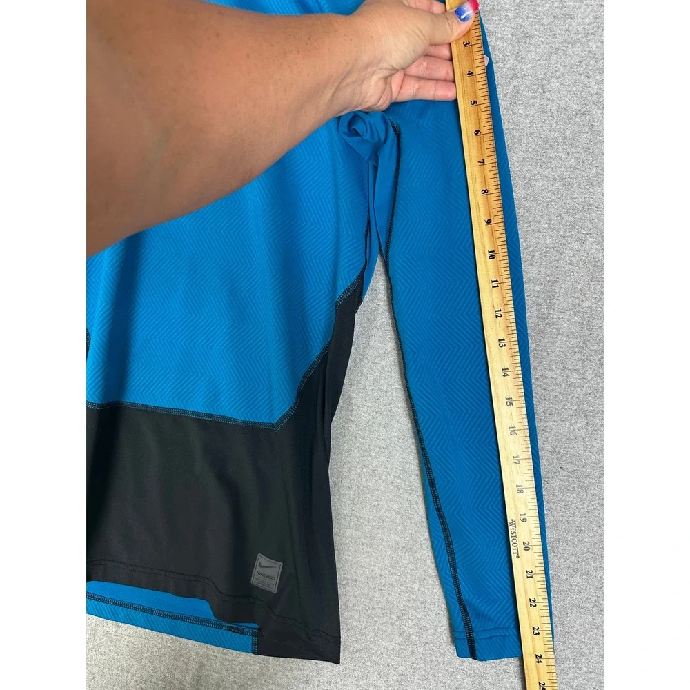 Nike Pro Warm Lite Mock Neck Shirt Mens Large Blue Black Compression Base Layer